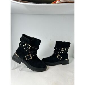 Vince Camuto Barretta Black Suede Studded Moto Boots Size 7.5M